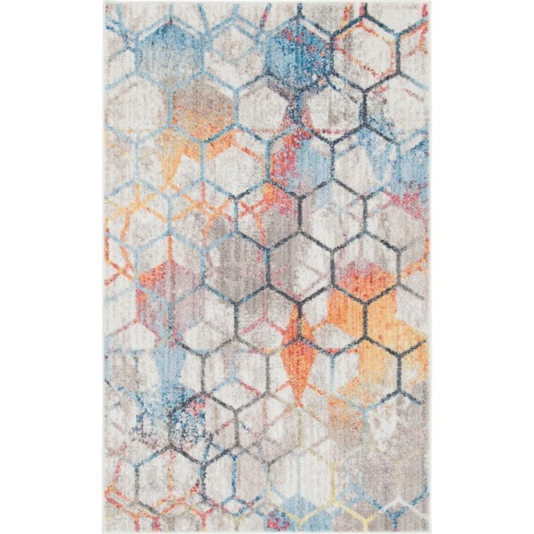 Unique Loom White 3 ft. 3 in. x 5 ft. 3 in. Rainbow Area Rug