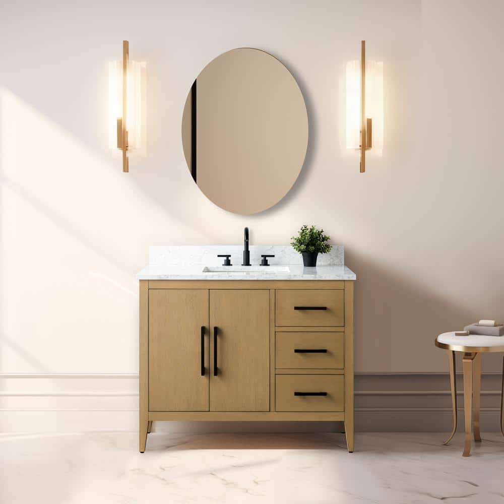Natural Oak 42" Single Bathroom Vanity with Marble Top