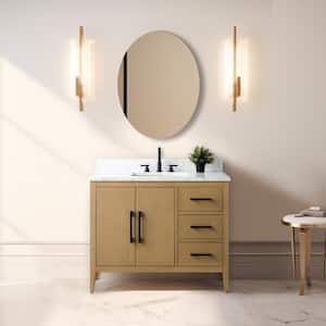 42 in. W x 22 in. D x 34 in. H Single-Sink Bathroom Vanity in Natural Oak with Engineered Marble Top in Arabescato White