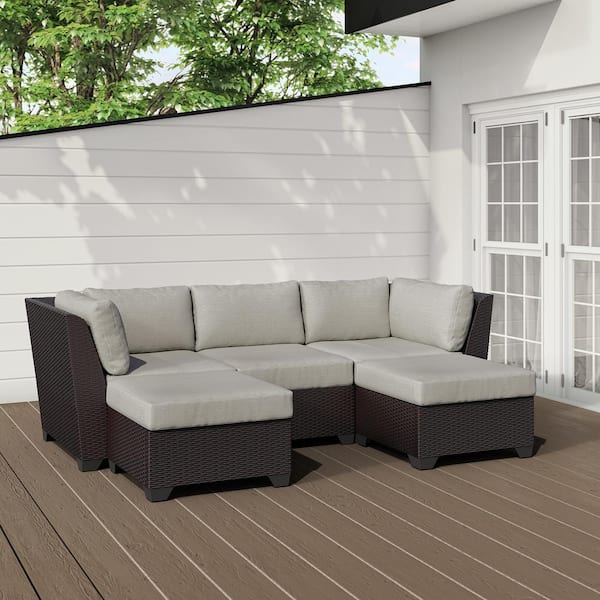 TK CLASSICS Barbados 5-Piece Outdoor Wicker Patio Conversation Furniture Set with Ash Cushion