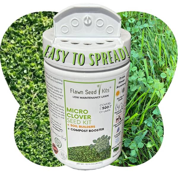 Flawn Seed Kits Micro Clover Alternative Grass Seed, Org Coated, Eco-Friendly, Low Growing, Low Mnt, Covers Up to 500 Sq. ft.