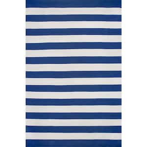Gracen Stripe Blue Doormat 3 ft. x 5 ft. Cotton Indoor Area Rug