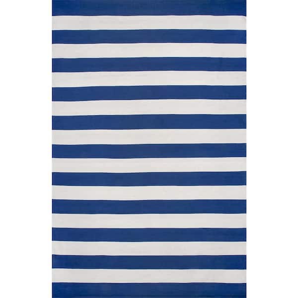 nuLOOM Gracen Stripe Blue Doormat 3 ft. x 5 ft. Cotton Indoor Area Rug