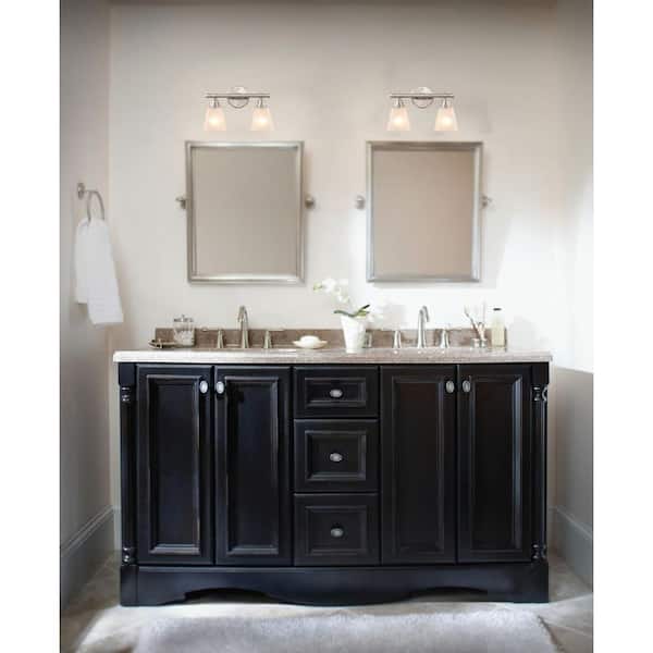 Hampton Bay 2 Light Brushed Nickel Vanity Light With Frosted White Glass Shades Gjk1392a 2 Bn The Home Depot