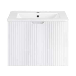 Modern 24 in. W x 17.72 in. D x 18.70 in. H Single Sink Floating Bath Vanity in White with White Porcelain Top