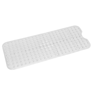 39.4 in. x 15.8 in. Non-Slip Shower Mat in Transparent White BPA-Free Massage Anti-Bacterial with Suction Cups Washable