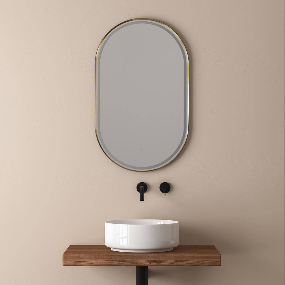 Oval Gold and Silver LED Lighted Bathroom Vanity Mirror
