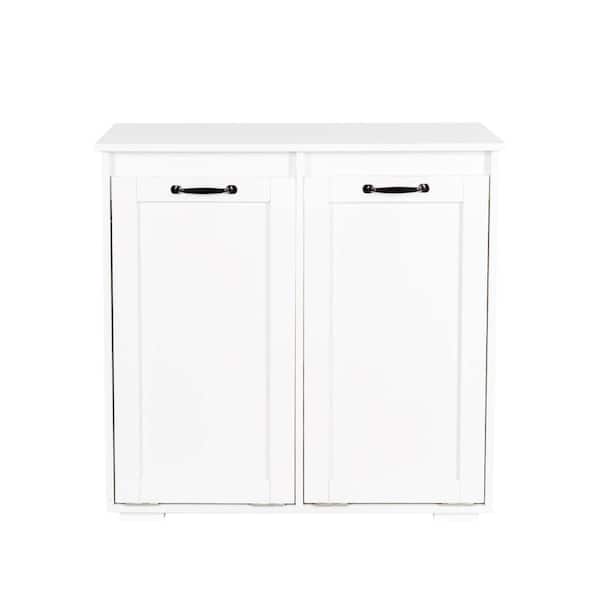 32 in W x 16 in D x 30 in H Linen Cabinet, Laundry Cabinet in White with 2 Removable Liner Bags, Perfect Storage