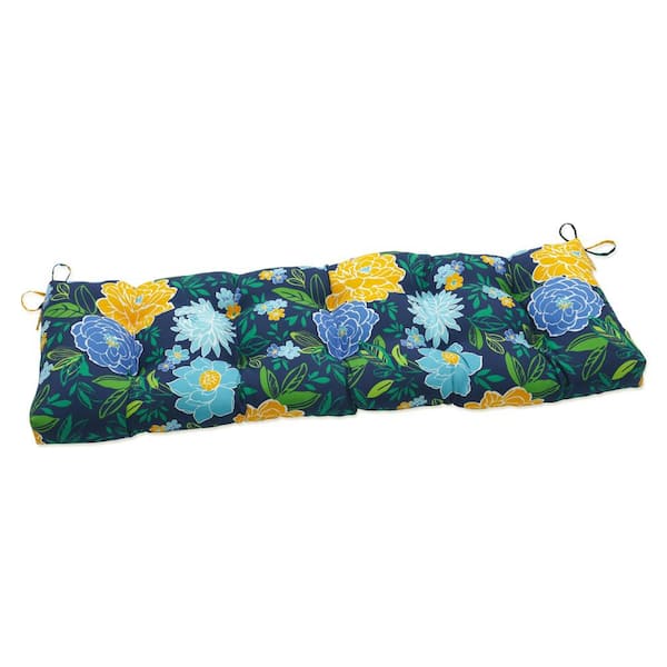Pillow Perfect Floral Rectangular Outdoor Bench Cushion in Blue