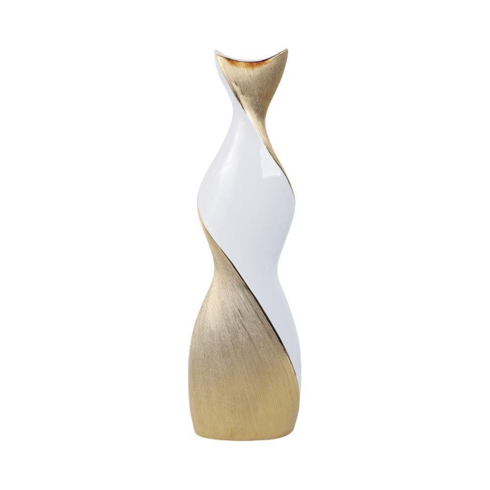 24" Twisted White and Gold Ceramic Vase