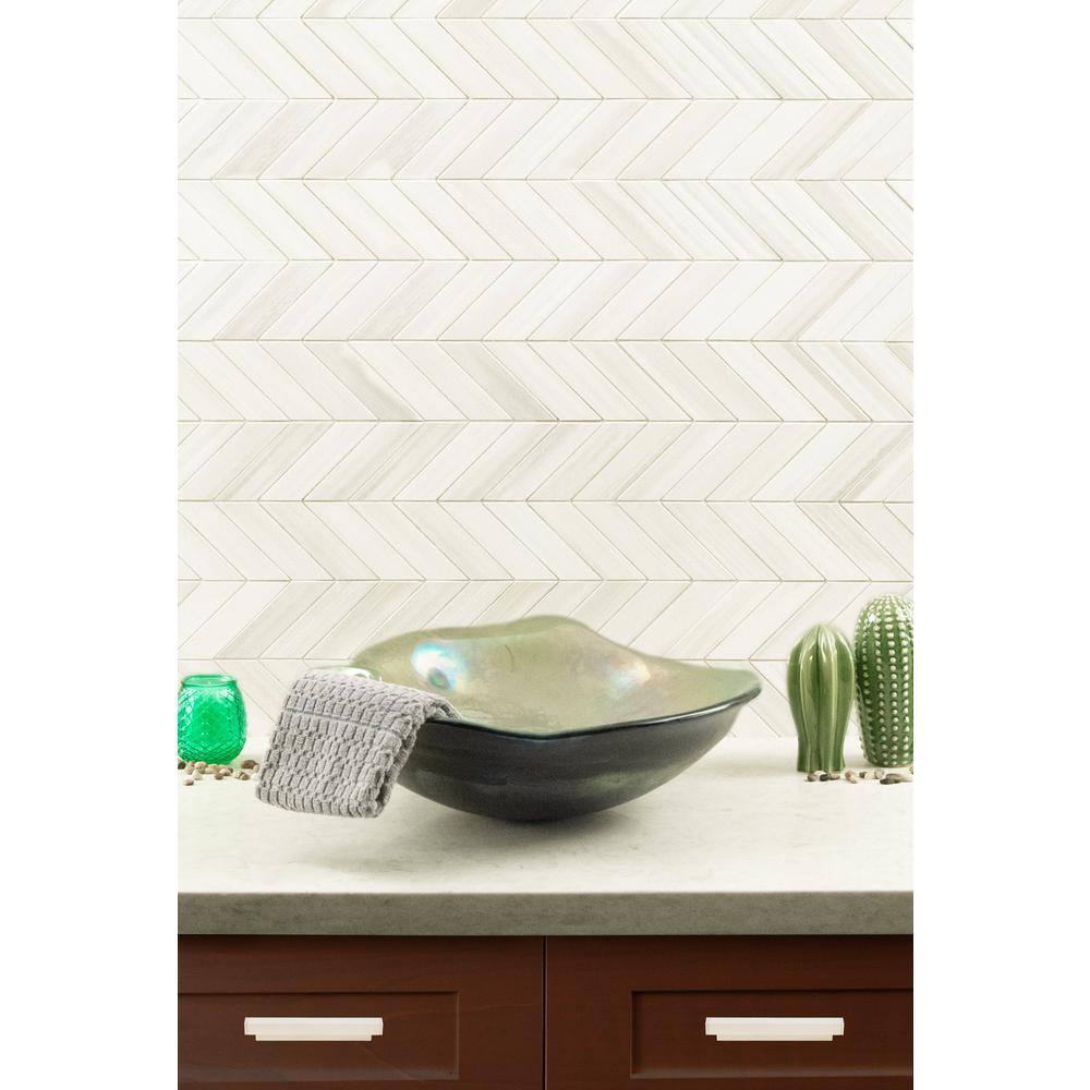 Bianco 12" x 15" Matte Porcelain Chevron Mosaic Tile