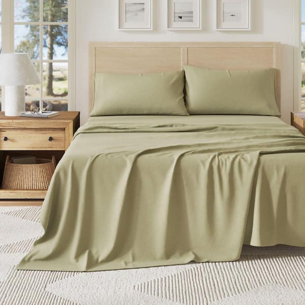 FRESHFOLDS Blue Ultra-Soft Cotton Heathered Melange Jersey Knit California King Sheet Set
