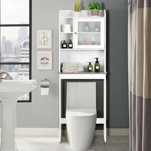 23.5 in. W x 68.5 in. H x 7.5 in. D White MDF Over-the-Toilet Storage