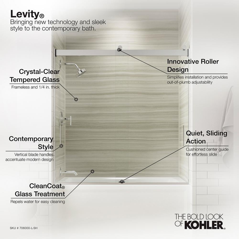 Levity 60" Silver Sliding Bath Door with Clear Glass