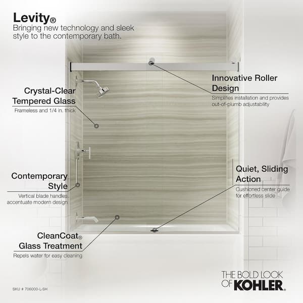 Kohler Levity 60 In X 62 In Semi Frameless Sliding Tub Door In Silver With Handle K L Sh The Home Depot