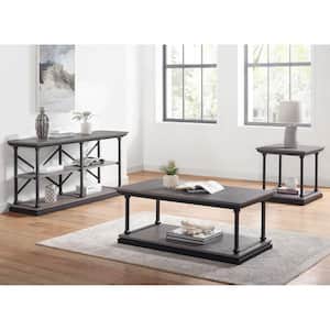 Blue River 47.5 in. Antique Gray and Black Rectangle Wood Top 3-Piece Coffee Table Set