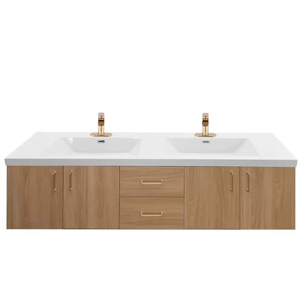 72 in. W x 19 in. D x 20. 5 in. H Single Sink Floating Natural Wood Bath Vanity with White Resin Integral Top Assembled