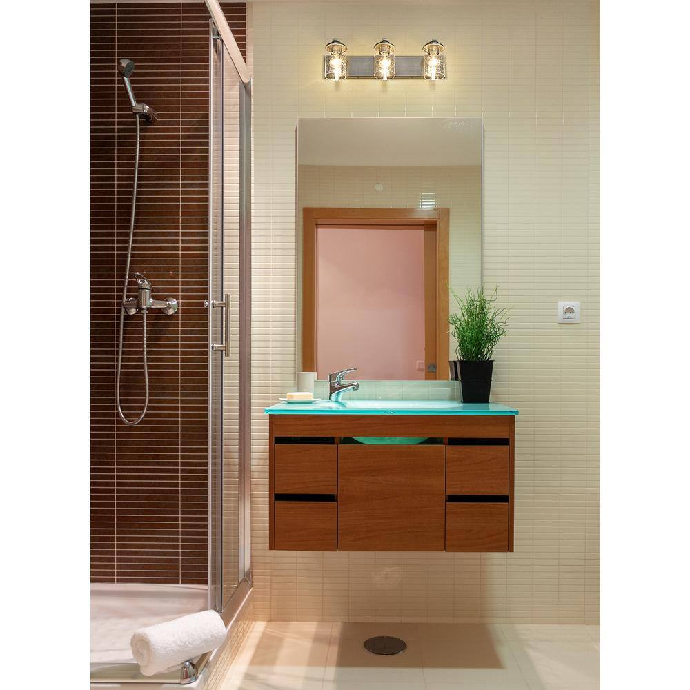 Beckett 3-Light Brushed Nickel Vanity with Clear Seedy Glass Shades