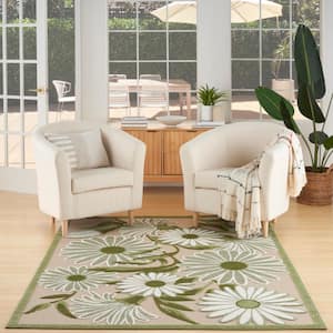 Aloha Ivory Green 4 ft. x 6 ft. Botanical Contemporary Indoor/Outdoor Area Rug