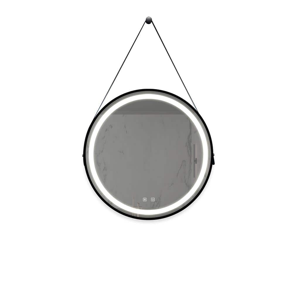 Black and Silver 24 in. W x 24 in. H Farmhouse Round Glass Framed Mirror Wa