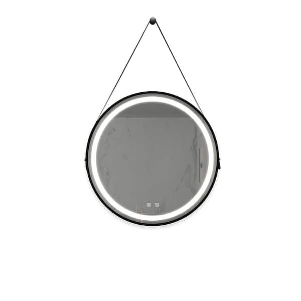 Unbranded Black and Silver 24 in. W x 24 in. H Farmhouse Round Glass Framed Mirror Wall Mirror Bathroom Mirror