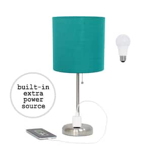 19.5 in. Teal Table Desk Lamp for Bedroom with Charging Outlet and LED Bulb Included