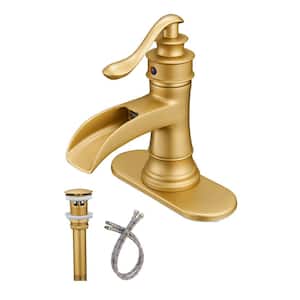 Single Hole Single-Handle Bathroom Faucet with Drain Assembly in Brushed Gold
