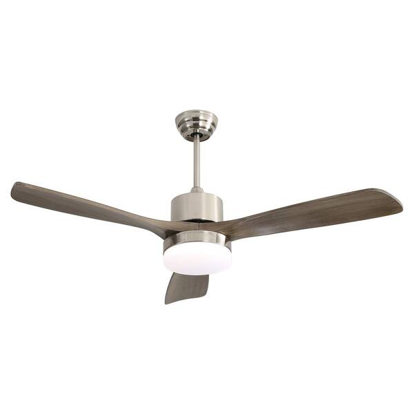 Unbranded 52 in. Indoor Integrated LED 3 Blade Sand Nickel (Plated) Ceiling Fan Light for Indoor, DC Motor, Remote Control