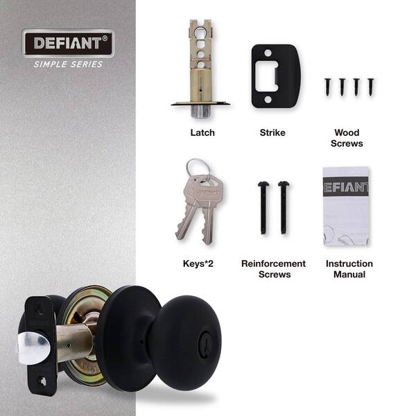 Defiant Round Matte Black Keyed Entry Door Knob TFX900B - The Home