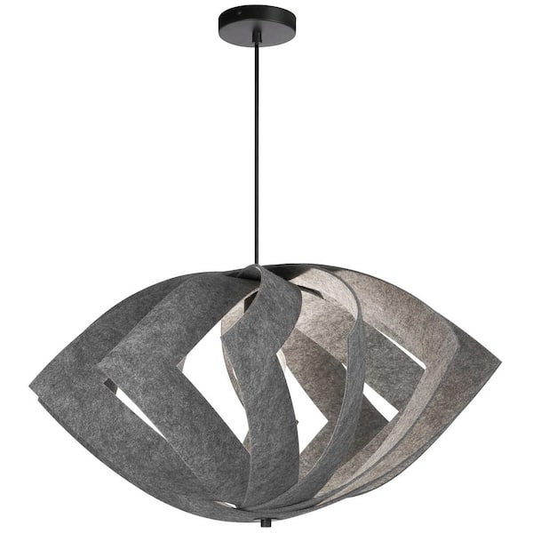 Dainolite Rotem 1-Light Matte Black Shaded Pendant Light with Grey Felt Shade