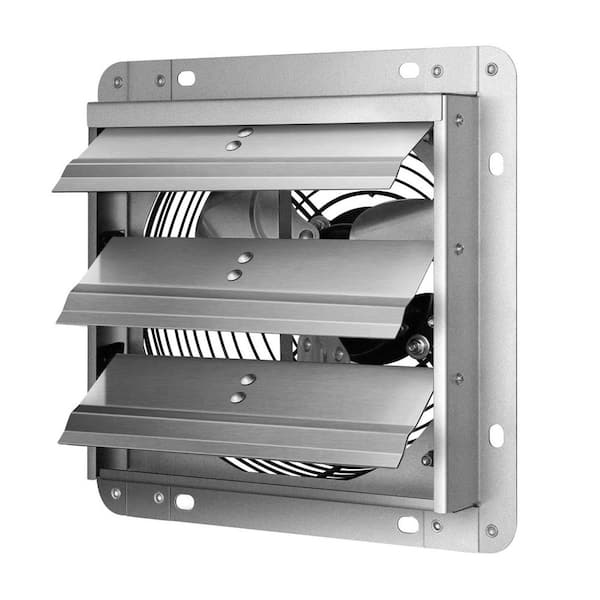 10.79 in. 760 CFM Electric Power Silver Wall Mounted Shutter Exhaust Fan, Automatic Shutter Gable Mount Fan