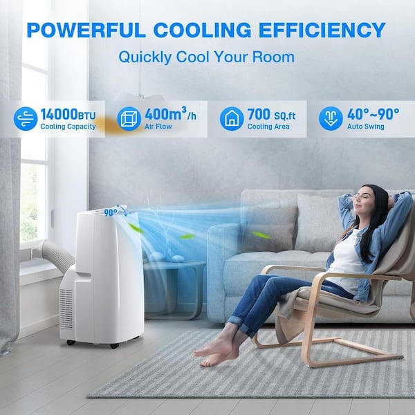 Unbranded - 14,000 BTU Portable Air Conditioners for Room Up to 700 Sq. Ft. w/ Dehumidifier,Fan,Remote and Heater in White,24H Timer