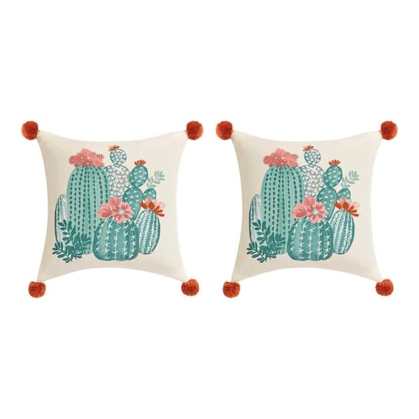 Hampton Bay Flowering Cactus Outdoor Throw Pillow (Set of 2)