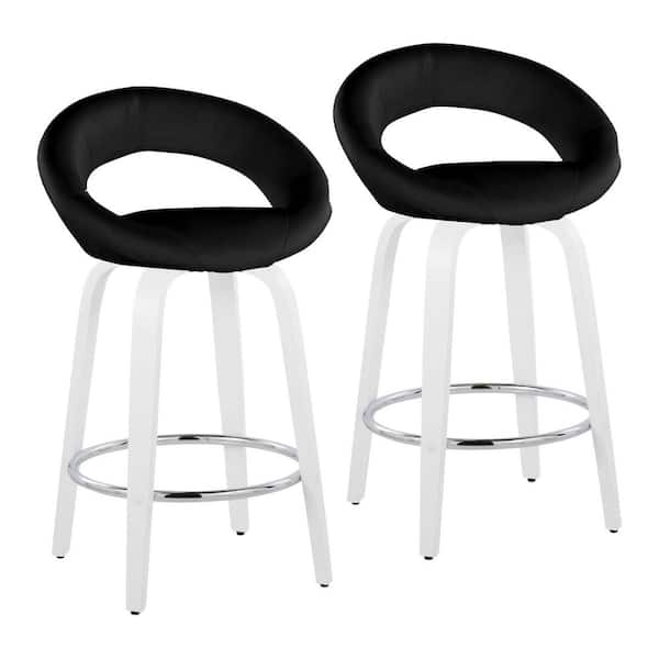Posh 34 in. H Black Faux Leather, White Wood, and Chrome Fixed-Height Counter Stool with Round Footrest (Set of 2)