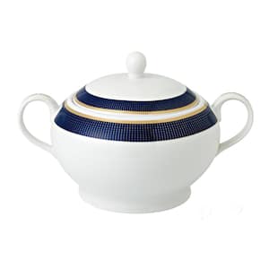 Midnight Series 12 in. x 8.5 in. x 7 in. 4 Qt. 128 fl. oz. Blue Bone China Soup Tureen Serving Bowl with Lid (Set of 2)