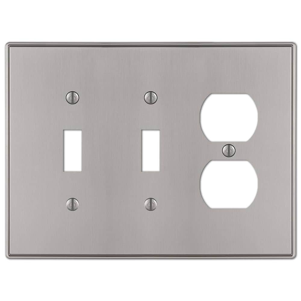 Brushed Nickel 3-Gang Metal Wall Plate with 2 Toggle and 1 Duplex
