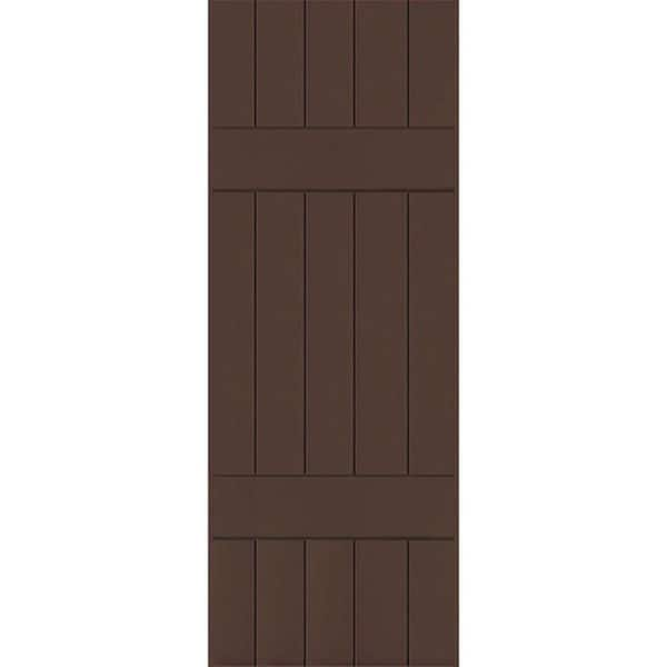 Ekena Millwork 18 in. x 33 in. Exterior Real Wood Sapele Mahogany Board and Batten Shutters Pair Tudor Brown