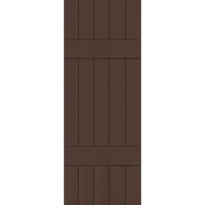18 in. x 47 in. Exterior Real Wood Pine Board and Batten Shutters Pair Tudor Brown