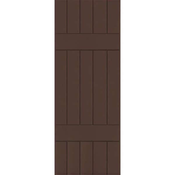 18 in. x 69 in. Exterior Real Wood Pine Board and Batten Shutters Pair Tudor Brown
