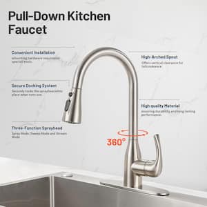 Gooseneck Single-Handle Pull Down Sprayer Kitchen Faucet with Deckplate Pull Out Sink Faucet in Brushed Nickel
