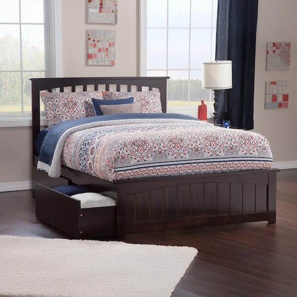 AFI Mission Espresso Full Solid Wood Storage Platform Bed with Matching Foot Board with 2 Bed Drawers