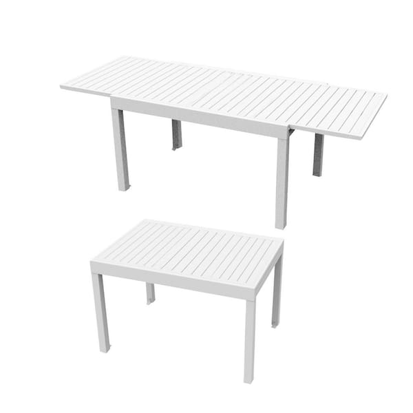 Unbranded 35 in. – 71 in. White Aluminum Patio Extendable Outdoor Dining Table with E-Coating for 4-6 Person