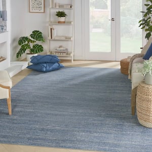 Essentials 10 ft. x 14 ft. Blue/Gray Solid Contemporary Indoor/Outdoor Patio Area Rug