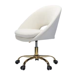 Savas Ivory Upholstered 18 in.-21 in. H Adjustable Height Task Chair with Gold Metal Base and Open Back Design