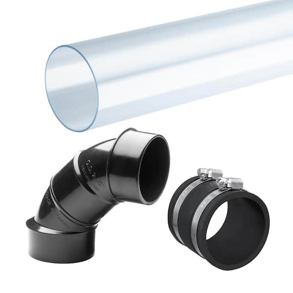 2-1/2 in. x 36 in. Long Clear PVC Pipe with 2-1/2 in. OD 90° Elbow and 2-1/2 in. Dust Control Flex Cuff