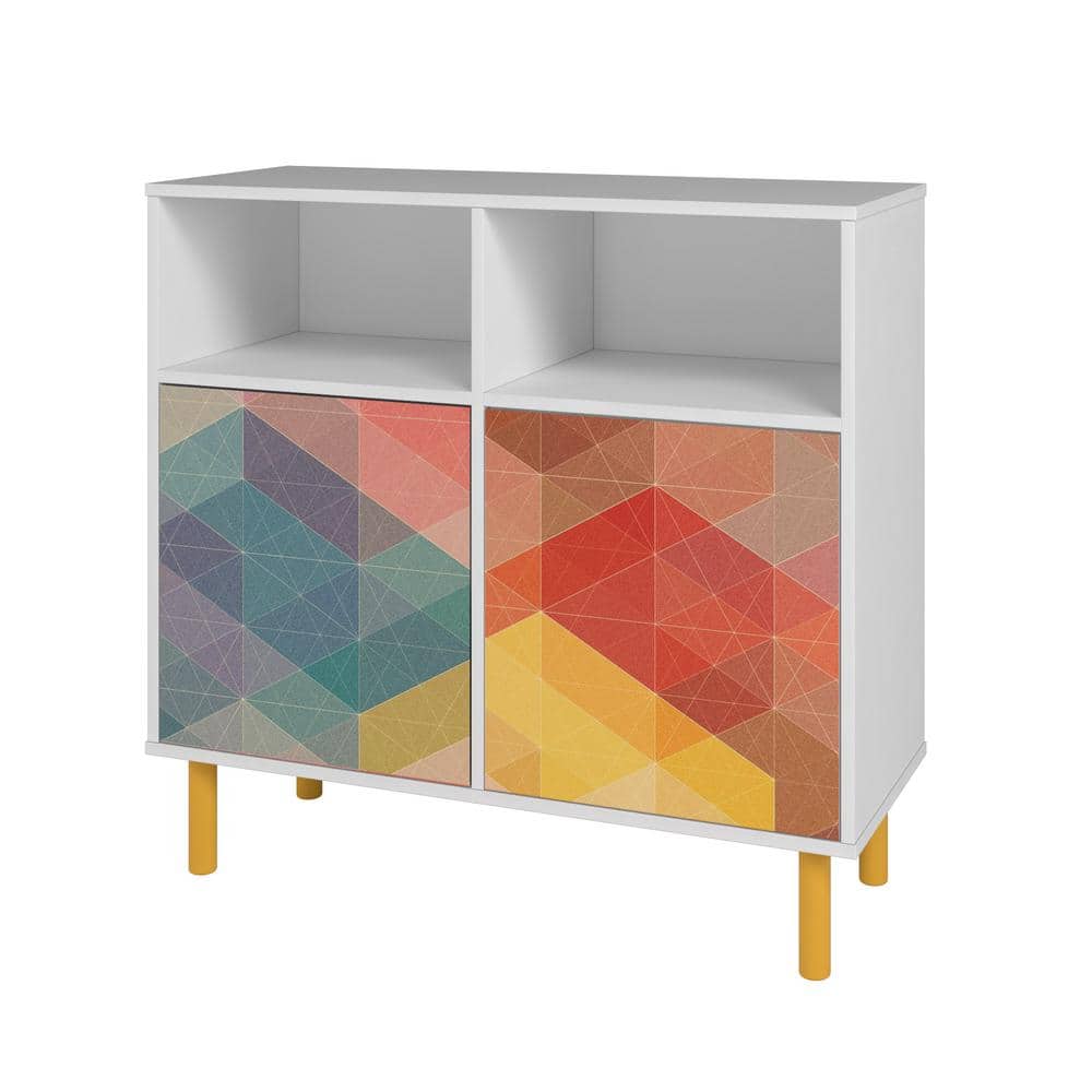 Retro Multi-Color Print Sideboard with Yellow Legs