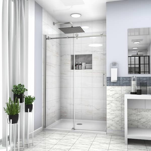 Magic Home 48 in. W x 76 in. H Single Sliding Semi Frameless Shower Door/Enclosure in Chrome Finish