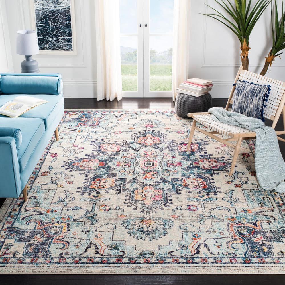 Madison Blue and Cream Stain-Resistant Rectangular Area Rug