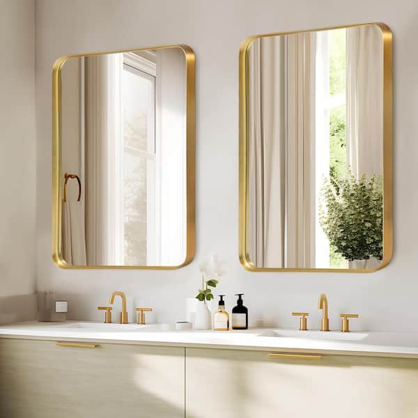 Dovelina 30 in. W x 40 in. H Rectangle Alloy Aluminium Metal Framed Modern Gold Wall Decorative Mirror