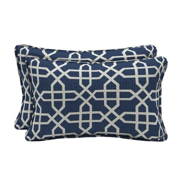 Home Decorators Collection Sunbrella Bevel Indigo Lumbar Outdoor Throw Pillow (2-Pack)